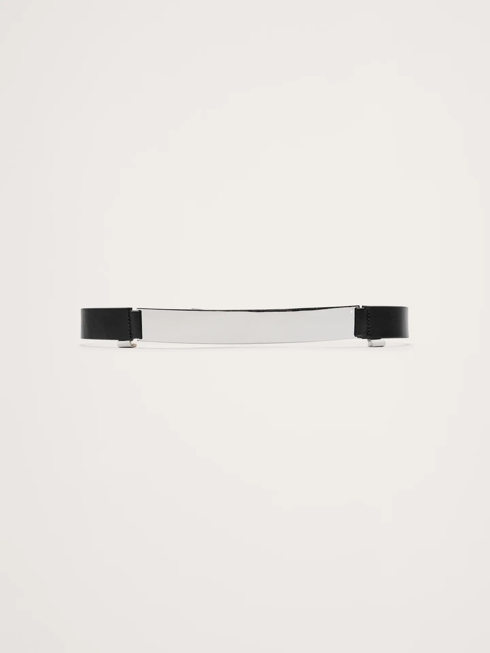 Banana Republic Black Leather Bar Belt with Silver Plate NWT